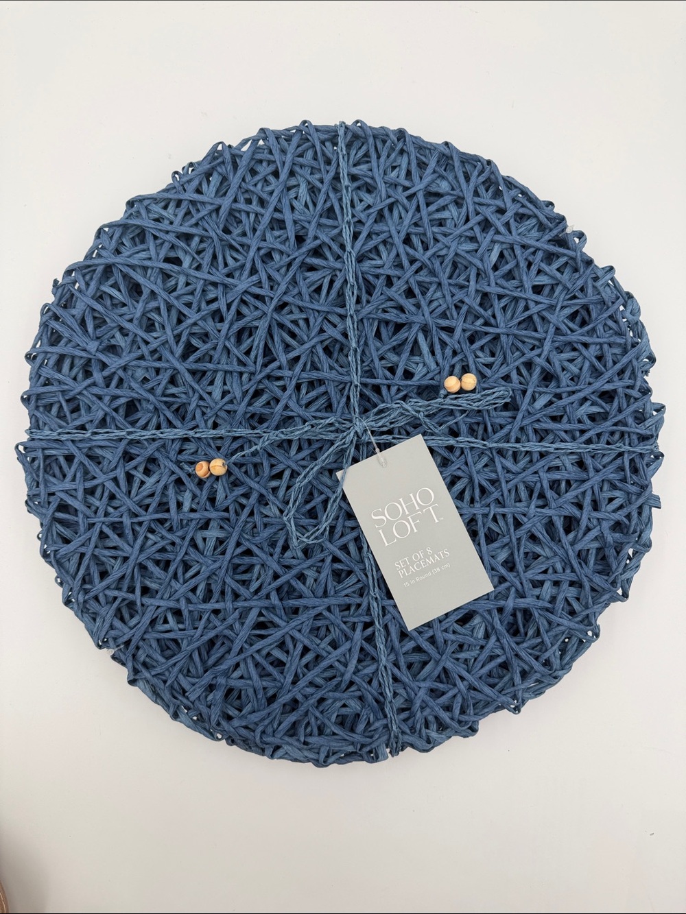 NWT Soho Loft Round Woven Placemats - Navy Blue Set of 8